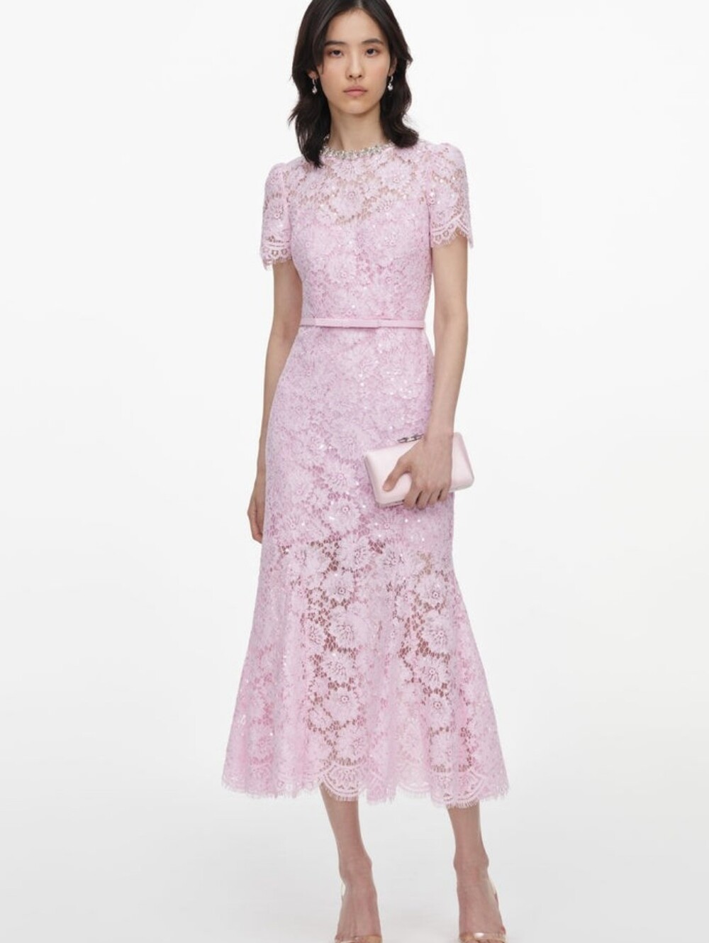 Self Portrait Pink Sequin Lace Midi Dress